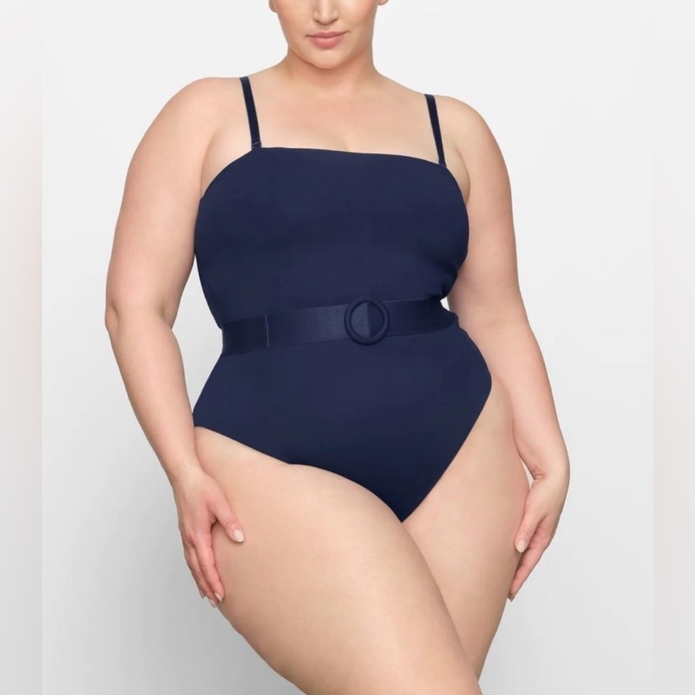 NWT Skims Sculpting Swimsuit Strapless One Piece Belted Midnight Blue Size 4X